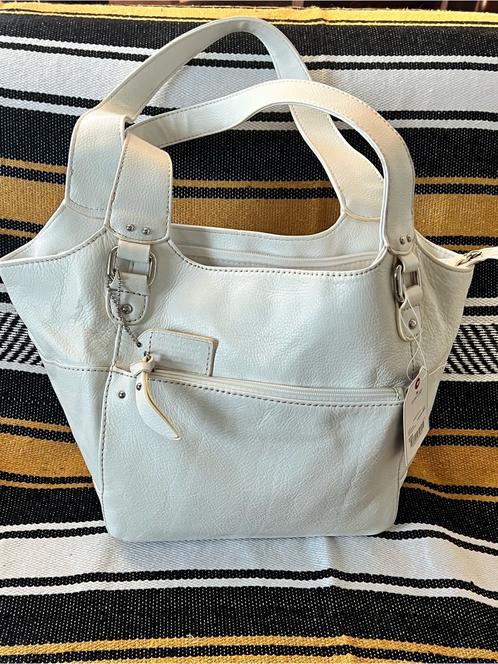 New White Genuine Leather Tote Bag - Classic Everyday Carry